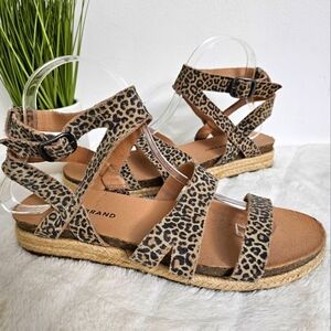 Lucky Brand Animal Print Strappy Leather Espadrille Glaina Micro-Wedge Sandals